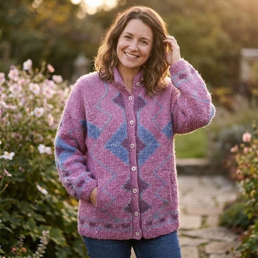Vintage size 2X handmade wool angora button front sweater.